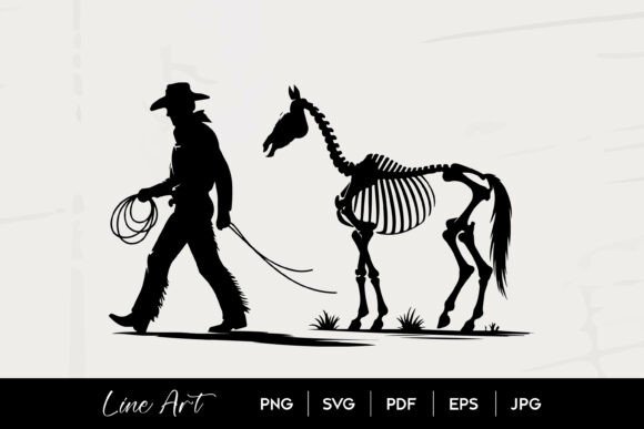 Cowboy Leading Skeleton Horse Art Review
