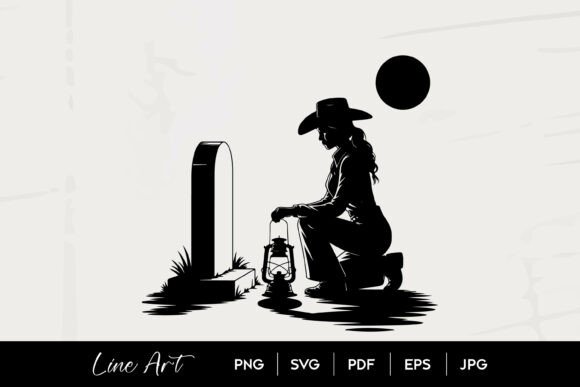 Cowgirl Grave Silhouette Line Art Review
