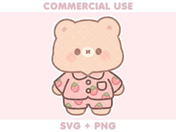 Cute Bear Wearing Strawberry Pyjamas