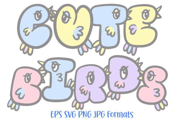 Cute Birds Lettering Font Cartoon PNG
