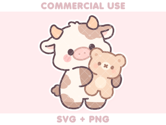 Cute Brown Cow Holding Teddy Bear