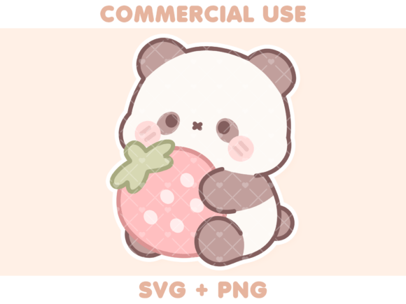 Cute Panda Holding Strawberry