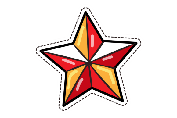 Festive Star Cartoon Icon. Golden Red St Review