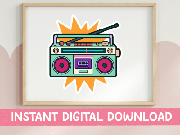 Retro Boombox Sticker Clipart Design Review