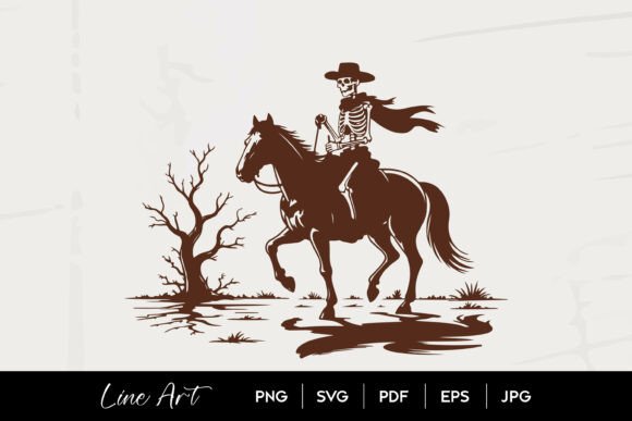 Skeleton Cowboy Horse Line Art Review