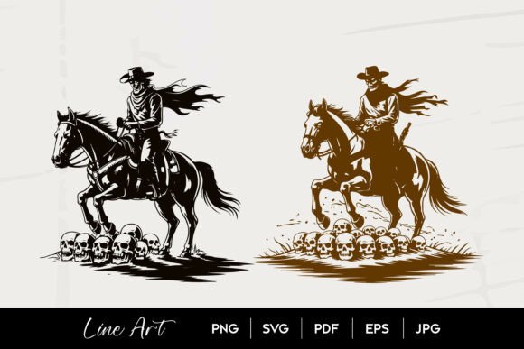 Skeleton Cowboy Horse Skull Line Art Review